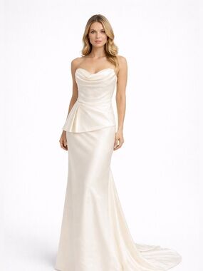 NEW Strapless Cream Satin Peplum Gown